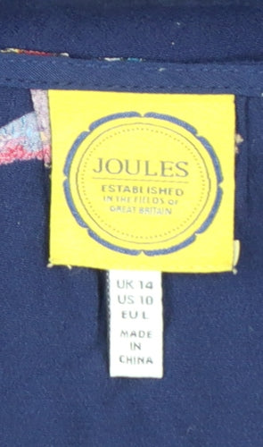 Joules Women’s Blue Bird Print Shift Dress Size 14 Short Sleeve