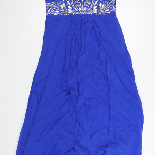 Monsoon Women’s Blue Silk Beaded Midi A-Line Dress Size 12