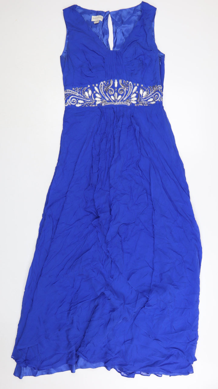 Monsoon Women’s Blue Silk Beaded Midi A-Line Dress Size 12