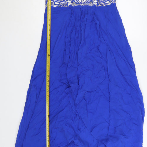 Monsoon Women’s Blue Silk Beaded Midi A-Line Dress Size 12