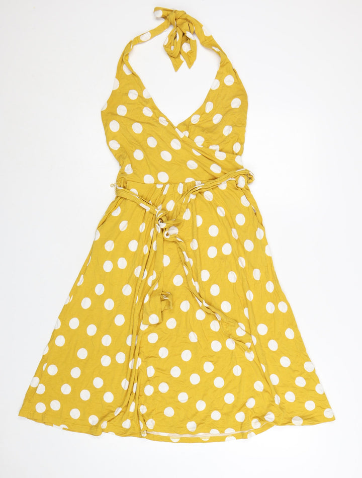 Boden Women Yellow Polka Dot Wrap Halter Dress Size 10