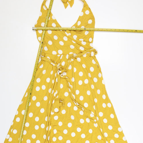 Boden Women Yellow Polka Dot Wrap Halter Dress Size 10
