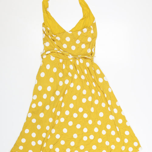 Boden Women Yellow Polka Dot Wrap Halter Dress Size 10