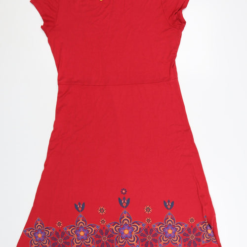 Joe Browns Womens Red Size 14 A-Line Embroidered Jersey Dress