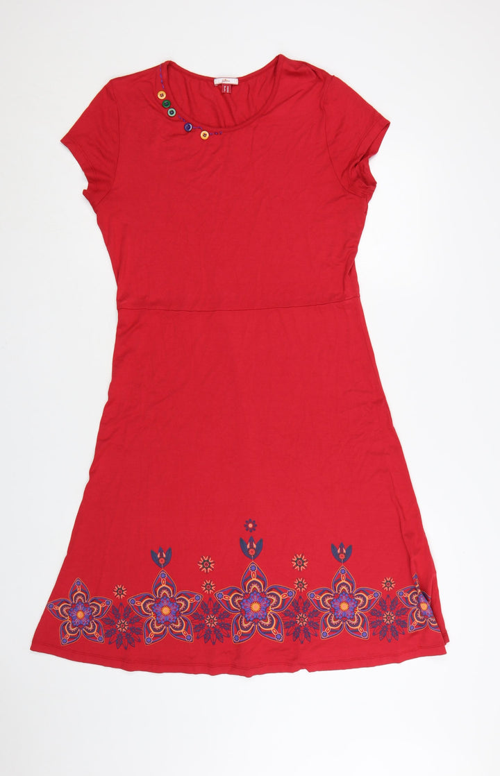 Joe Browns Womens Red Size 14 A-Line Embroidered Jersey Dress