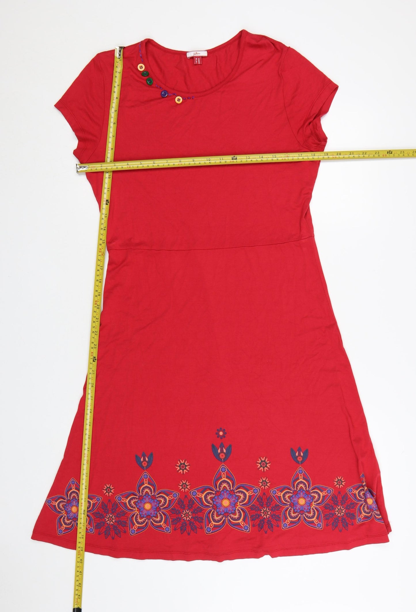 Joe Browns Womens Red Size 14 A-Line Embroidered Jersey Dress