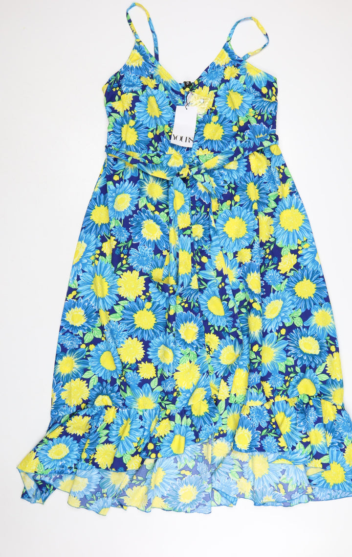 Yours Women's Blue Floral Midi Fit & Flare Dress Size 18