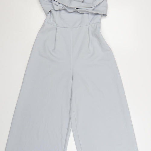Topshop Women Blue Strapless Wide-Leg Jumpsuit Size 8 Polyester Blend