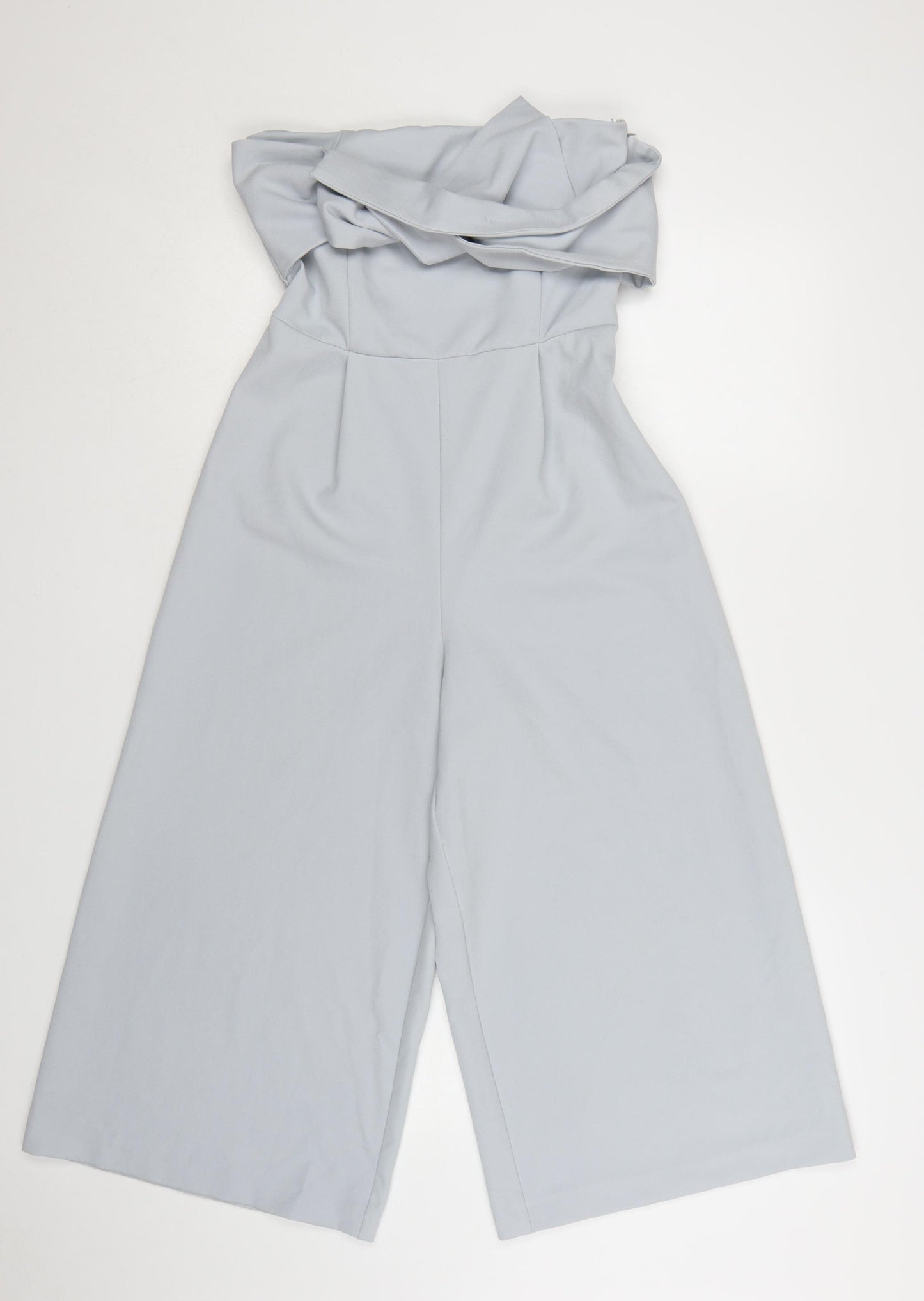 Topshop Women Blue Strapless Wide-Leg Jumpsuit Size 8 Polyester Blend