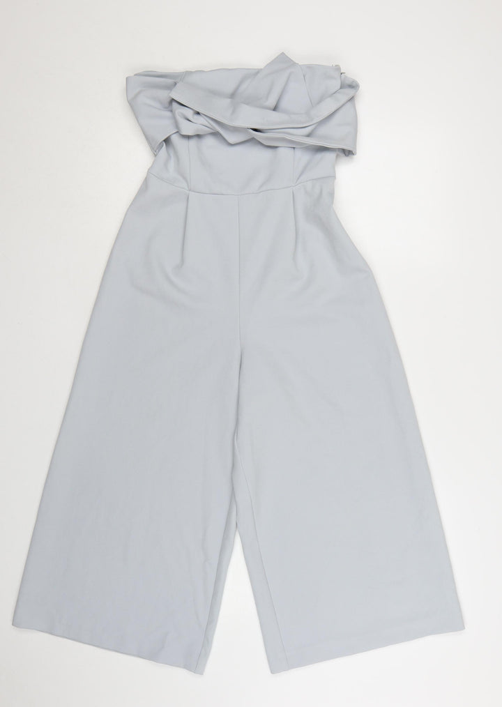 Topshop Women Blue Strapless Wide-Leg Jumpsuit Size 8 Polyester Blend
