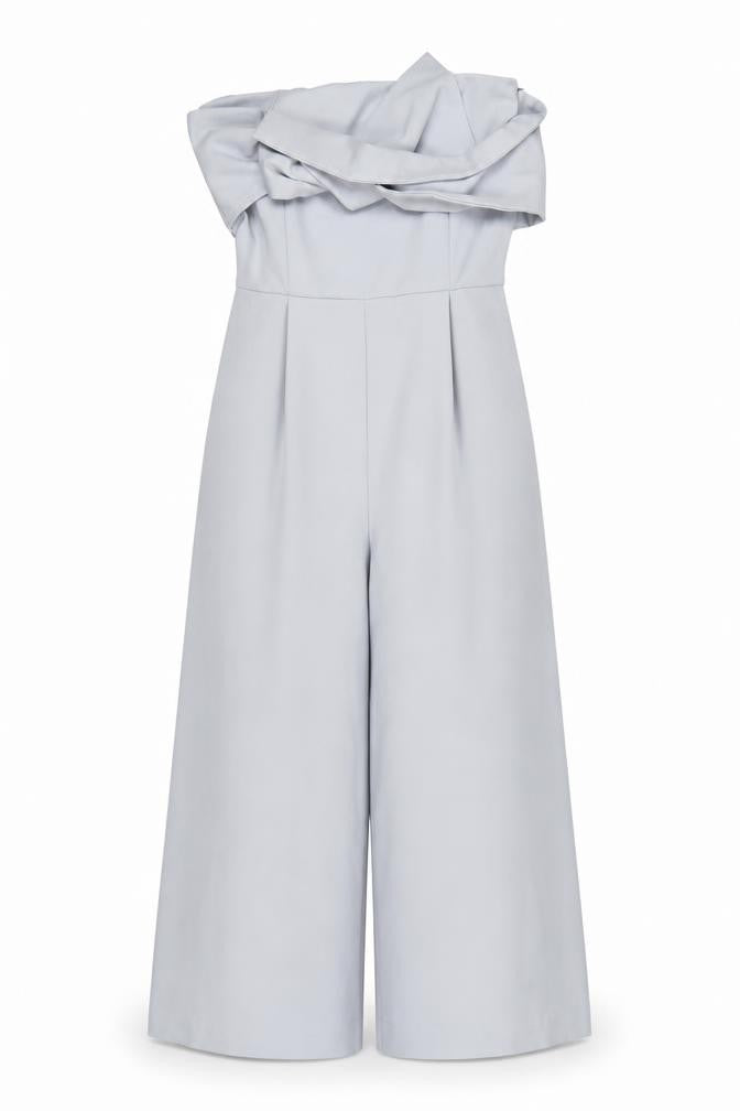 Topshop Women Blue Strapless Wide-Leg Jumpsuit Size 8 Polyester Blend