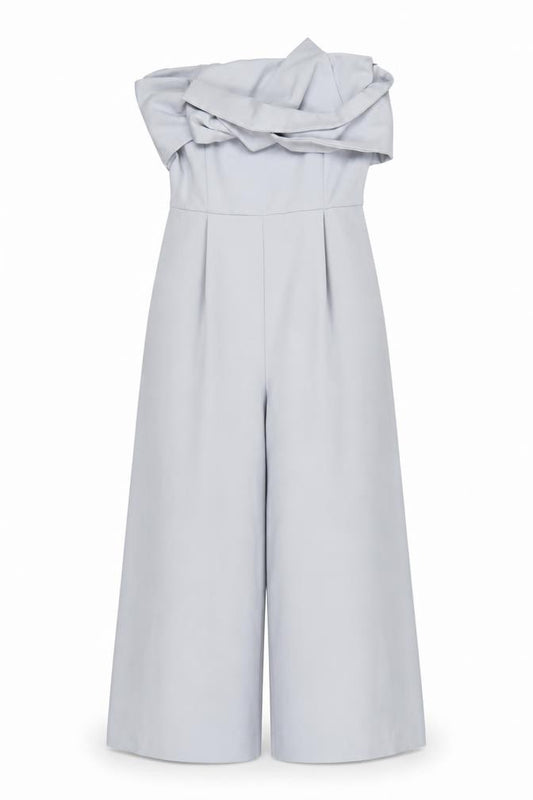 Topshop Women Blue Strapless Wide-Leg Jumpsuit Size 8 Polyester Blend