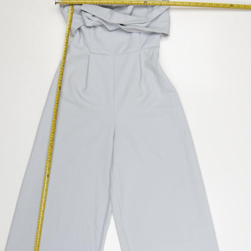 Topshop Women Blue Strapless Wide-Leg Jumpsuit Size 8 Polyester Blend