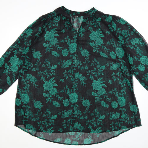 Evans Womens Black Green Floral Tunic Blouse Size 26