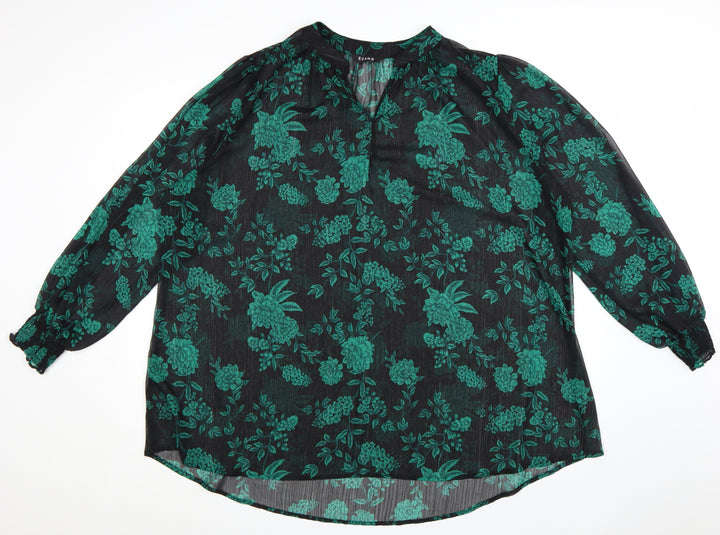 Evans Womens Black Green Floral Tunic Blouse Size 26