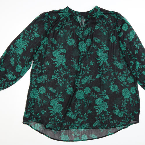 Evans Womens Black Green Floral Tunic Blouse Size 26