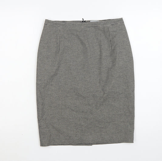 Jigsaw Women Black Check Pencil Skirt Size 10 Cotton Blend Lined