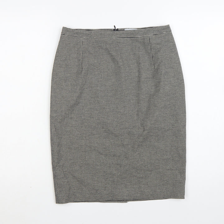 Jigsaw Women Black Check Pencil Skirt Size 10 Cotton Blend Lined