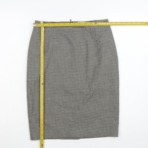 Jigsaw Women Black Check Pencil Skirt Size 10 Cotton Blend Lined