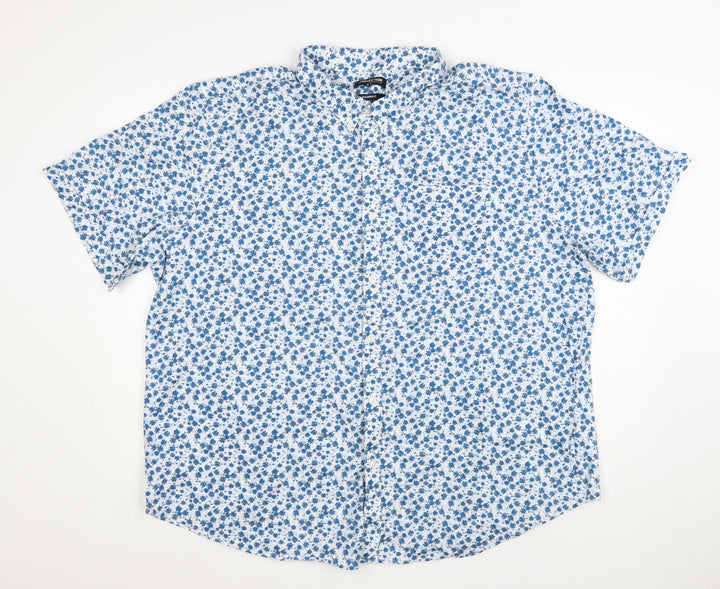 Debenhams Men's Blue Floral 3XL Button-Up Cotton Short Sleeve Shirt