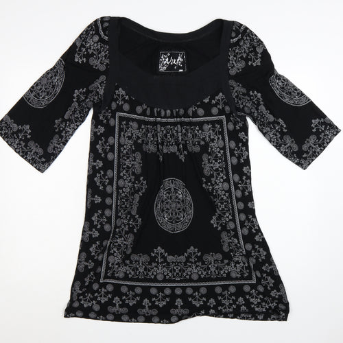 Next Women's Black Paisley 3/4 Sleeve Shift Dress Size 14