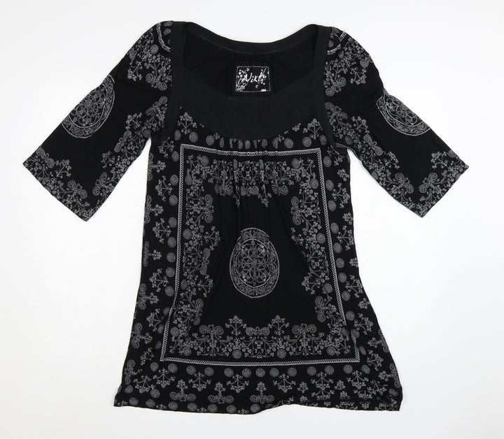 Next Women's Black Paisley 3/4 Sleeve Shift Dress Size 14