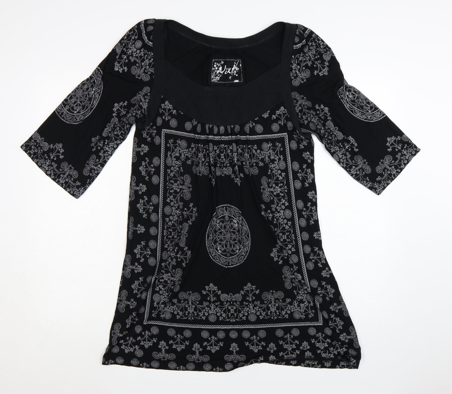 Next Women's Black Paisley 3/4 Sleeve Shift Dress Size 14