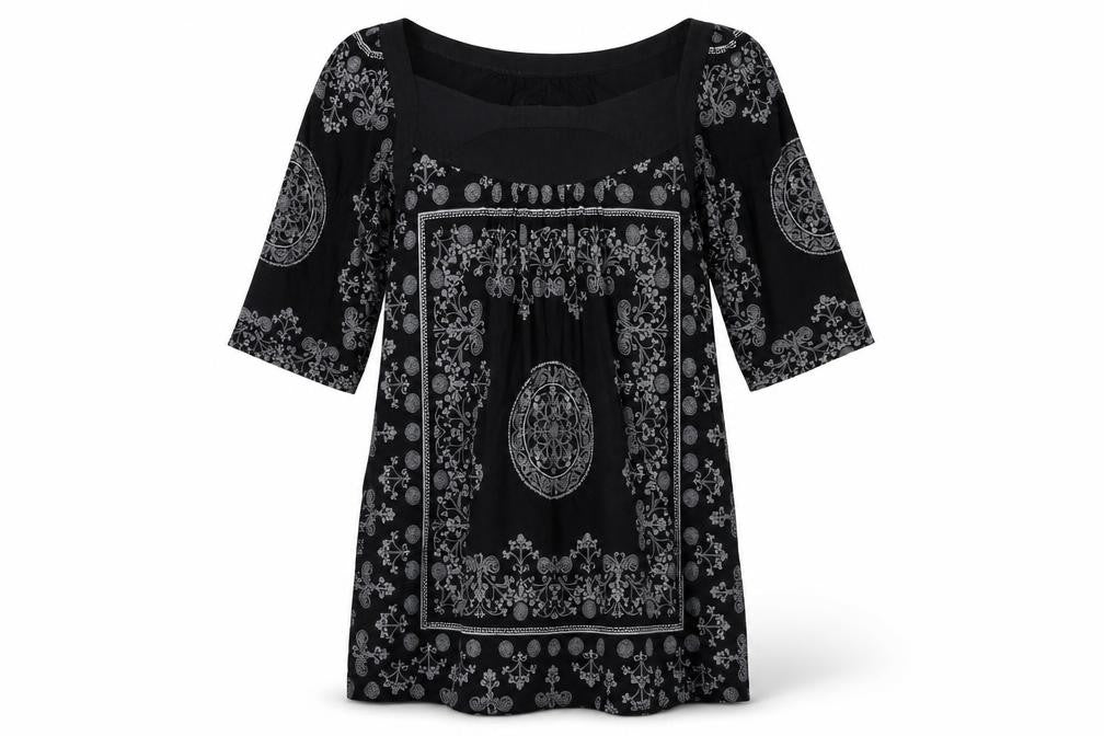 Front view of Next Women's Black Paisley 3/4 Sleeve Shift Dress, size 14