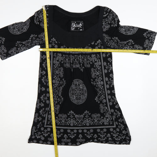 Next Women's Black Paisley 3/4 Sleeve Shift Dress Size 14