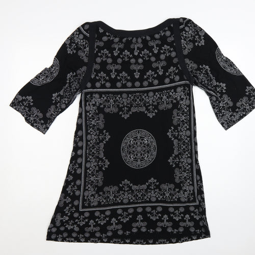 Next Women's Black Paisley 3/4 Sleeve Shift Dress Size 14
