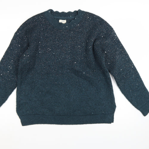 Fat Face Women's Blue Sequin Knit Jumper Size 10