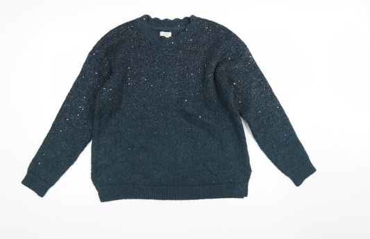 Fat Face Women's Blue Sequin Knit Jumper Size 10