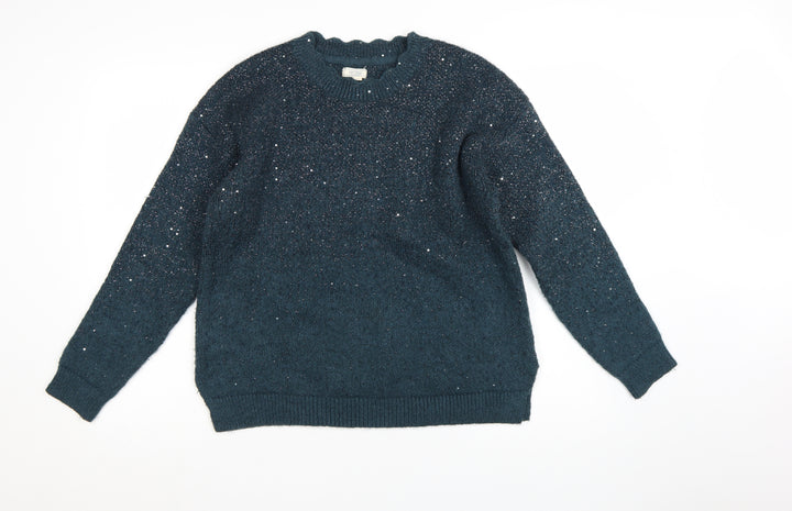 Fat Face Women's Blue Sequin Knit Jumper Size 10