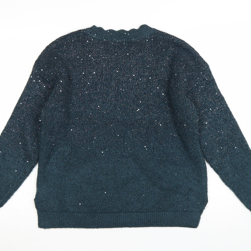 Fat Face Women's Blue Sequin Knit Jumper Size 10