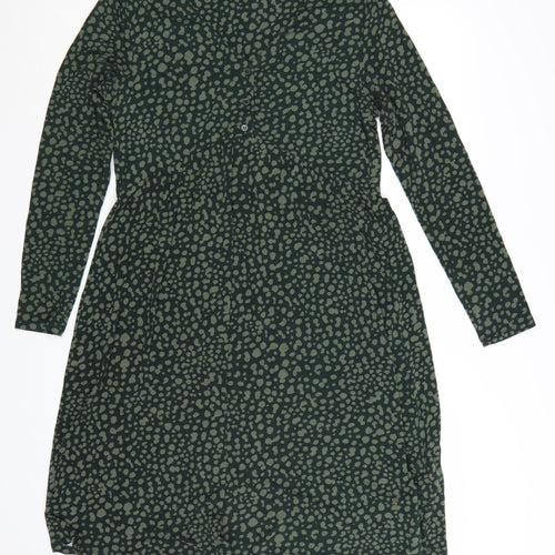 Joules Women Green Animal Print Viscose Long Sleeve Midi Dress UK 12