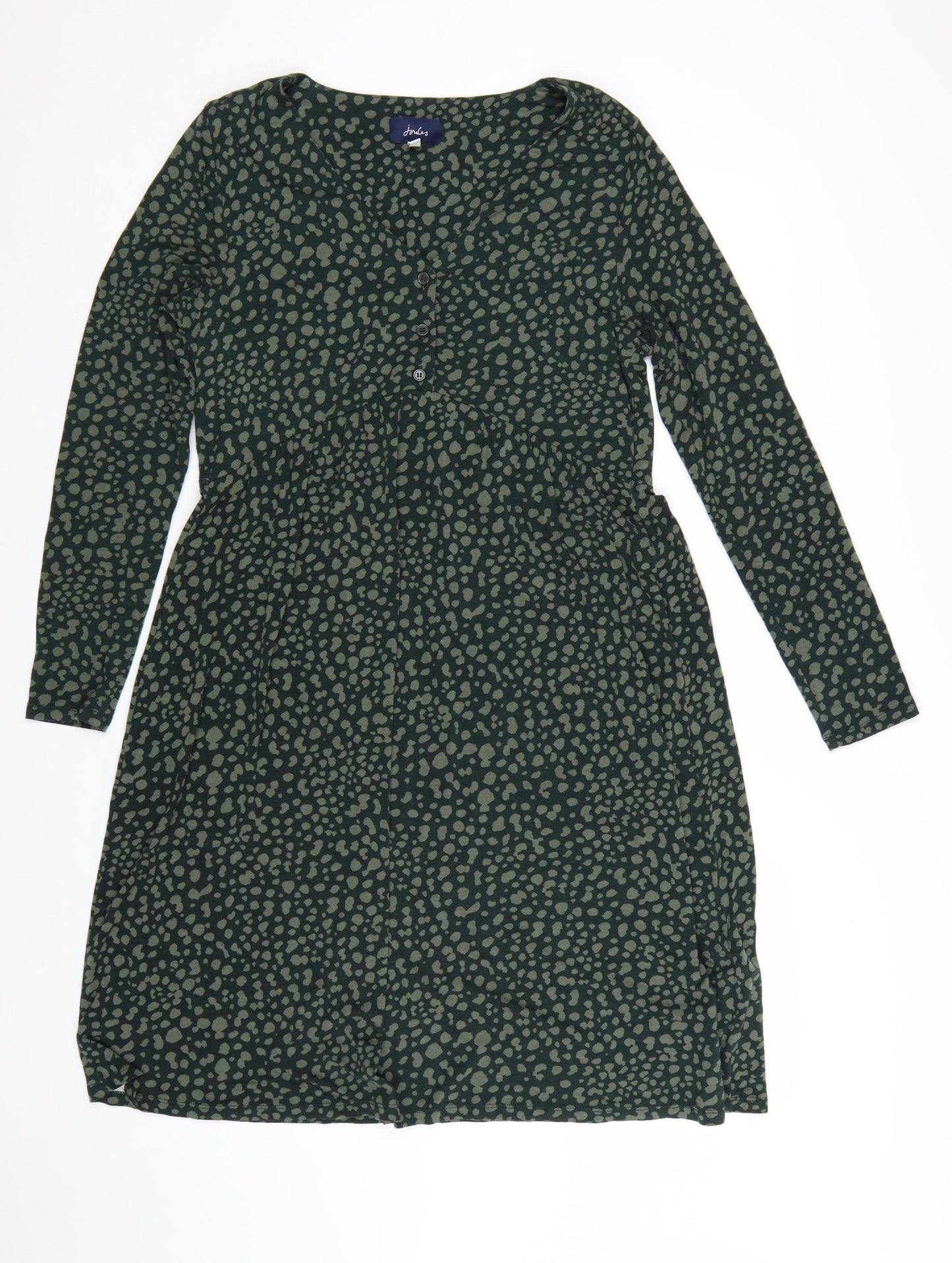 Joules Women Green Animal Print Viscose Long Sleeve Midi Dress UK 12