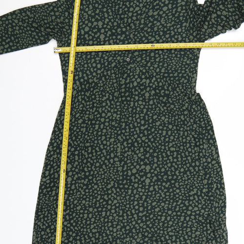 Joules Women Green Animal Print Viscose Long Sleeve Midi Dress UK 12