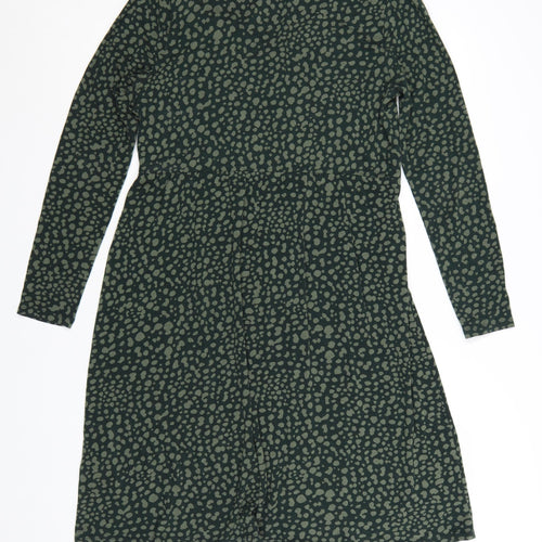 Joules Women Green Animal Print Viscose Long Sleeve Midi Dress UK 12