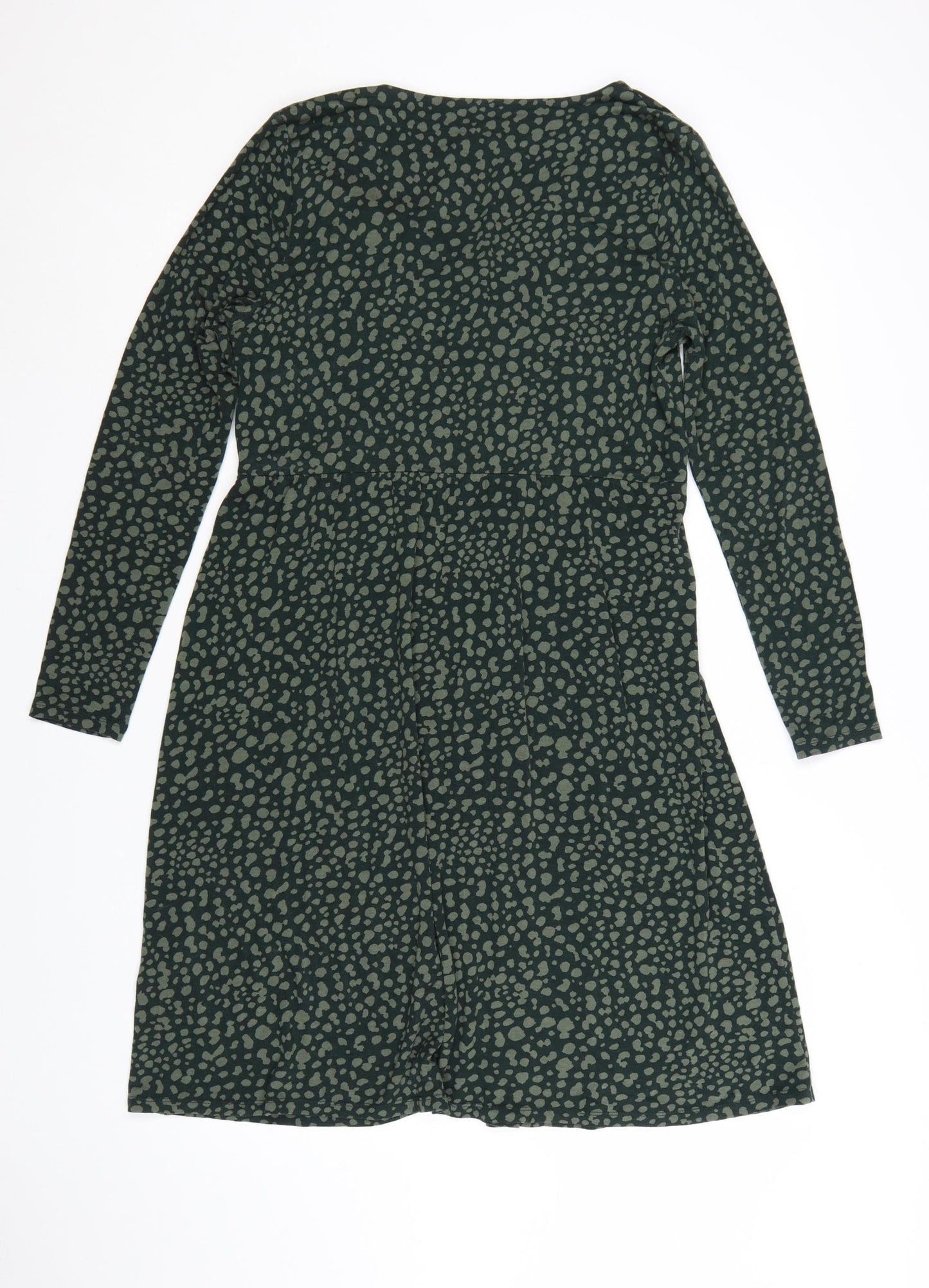 Joules Women Green Animal Print Viscose Long Sleeve Midi Dress UK 12
