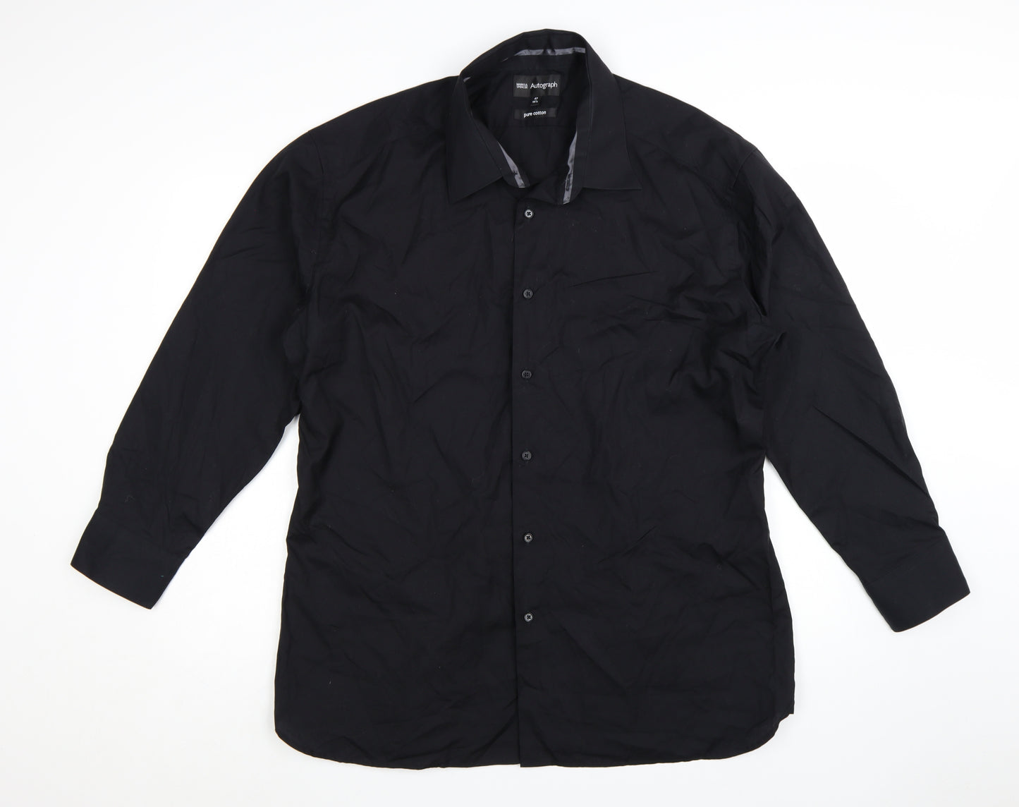 Marks and Spencer Autograph Men's Black 18.5in Cotton Long Sleeve Button-Up Shirt
