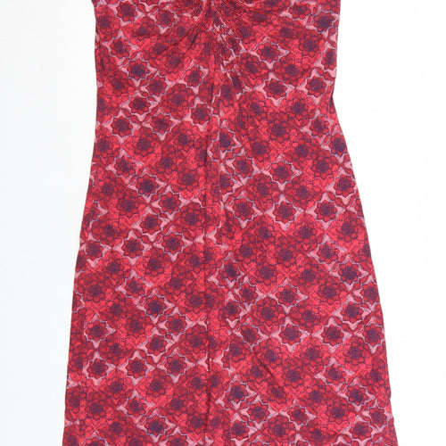 White Stuff Women Red Geometric Cotton A-Line Knee Dress Size 12