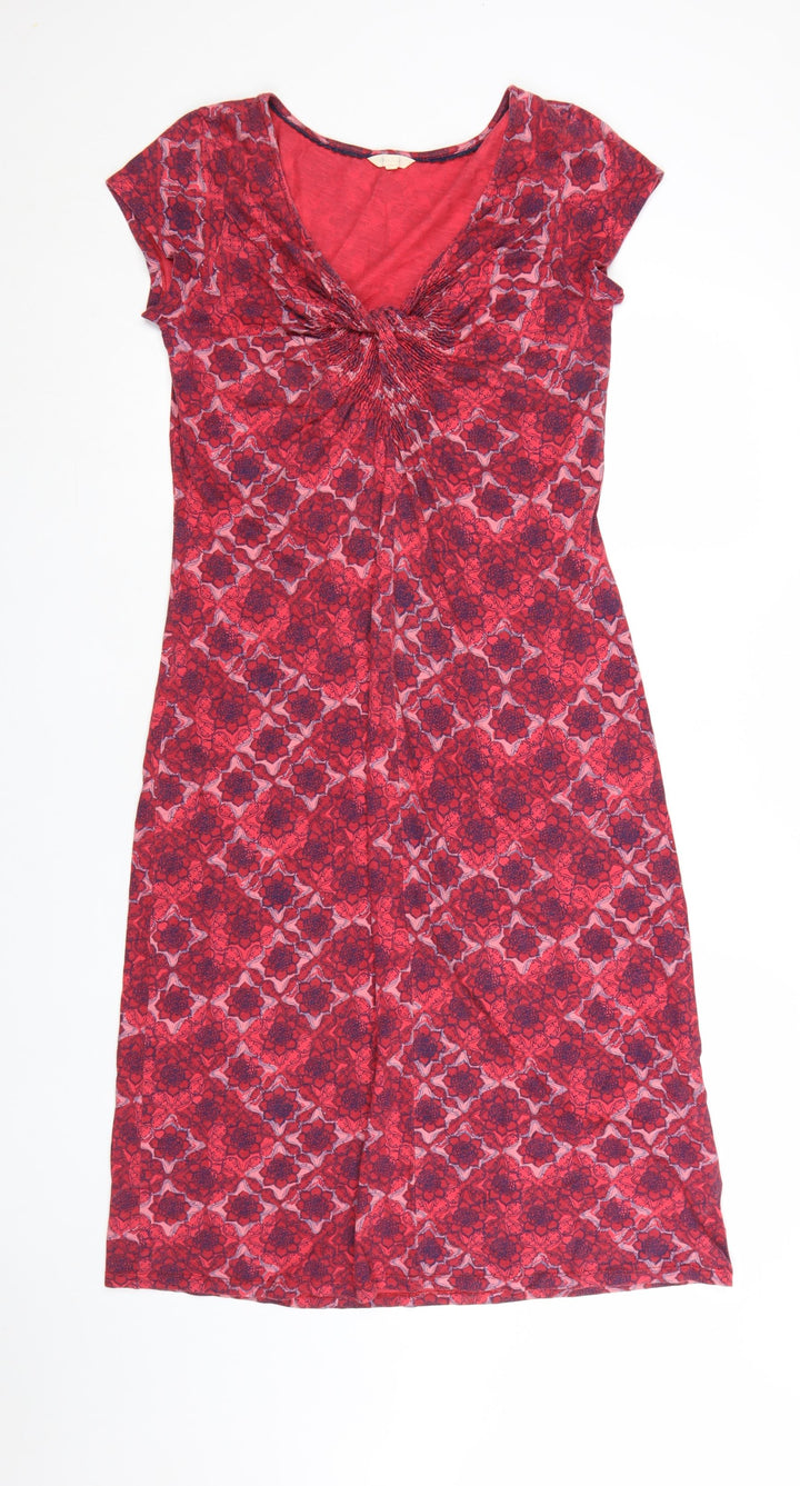 White Stuff Women Red Geometric Cotton A-Line Knee Dress Size 12