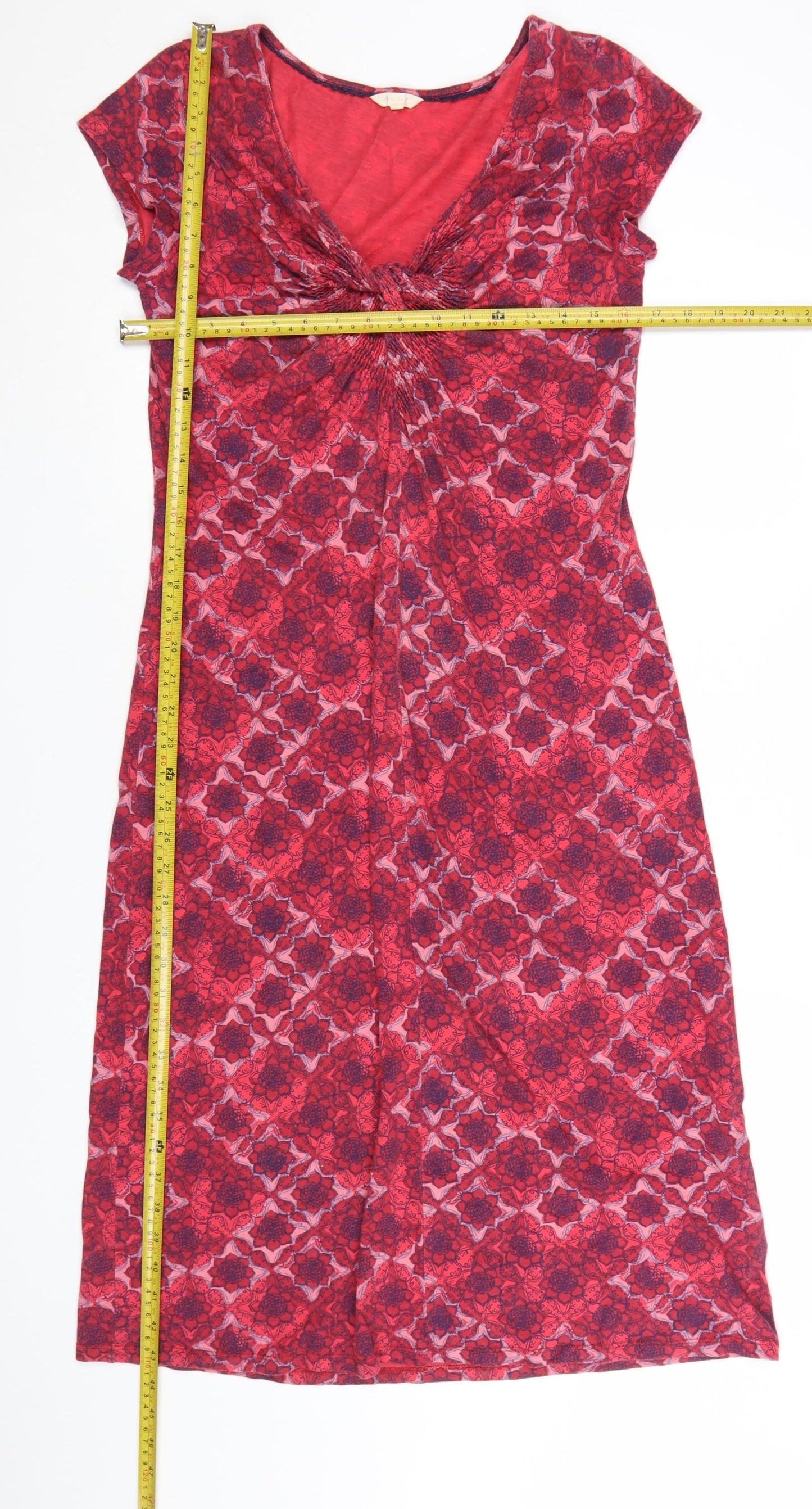 White Stuff Women Red Geometric Cotton A-Line Knee Dress Size 12
