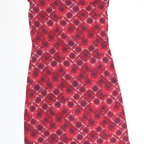 White Stuff Women Red Geometric Cotton A-Line Knee Dress Size 12