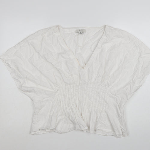 Marks and Spencer Women's White Cotton V-Neck Tunic Blouse Size 20