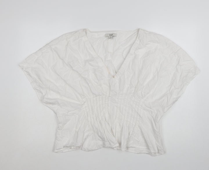 Marks and Spencer Women's White Cotton V-Neck Tunic Blouse Size 20