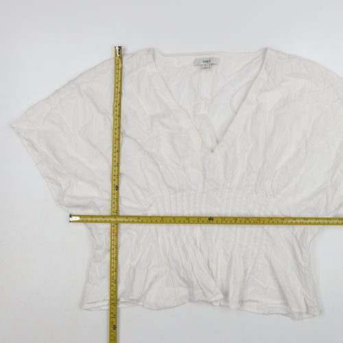 Marks and Spencer Women's White Cotton V-Neck Tunic Blouse Size 20