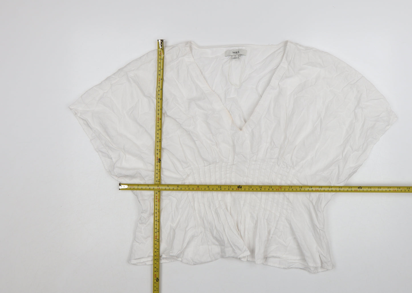 Marks and Spencer Women's White Cotton V-Neck Tunic Blouse Size 20