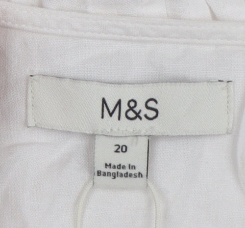 Marks and Spencer Women's White Cotton V-Neck Tunic Blouse Size 20