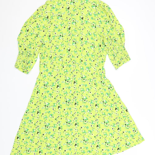 Next Women’s Green Floral Short Dress Size 8 A-Line Viscose